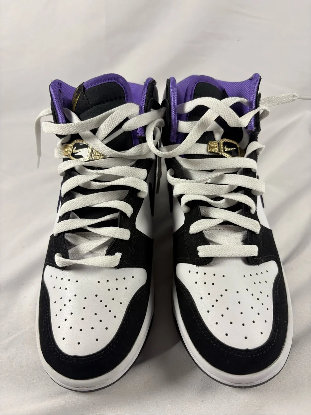 Nike Dunk High Premium EMB 'WORLD CHAMP' White / Black / Purple Accents - Gold